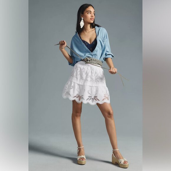 NWT The Somerset Mini Skirt - Cutwork Edition Anthropologie Lace White XS - Picture 1 of 10